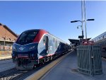 A very late Amtrak Train # 11 at SAC with two ALC-42 locomotives on the point 